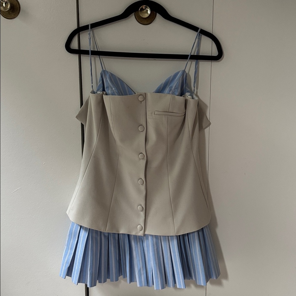 Zara - Cream and Blue Combination Poplin Dress